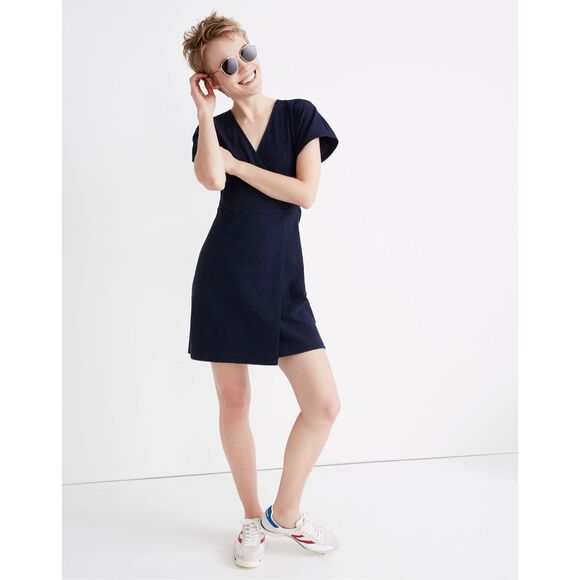 Madewell Cross-Front Flutter-Sleeve Mini Dress in Dark Nightfall Sz  M - Picture 2 of 11